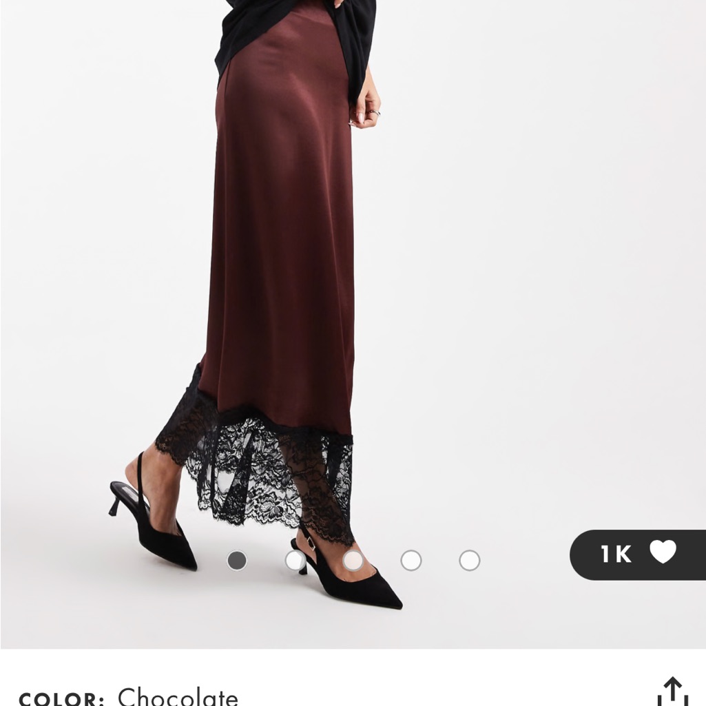 Chocolate Satin Slip Skirt With Lace Trim